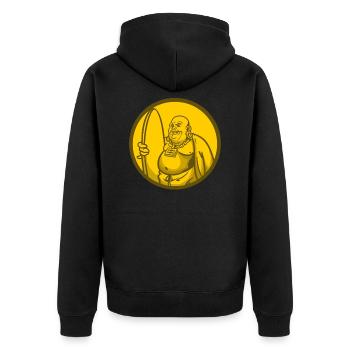 Cartoon Zeichentrick Buddha Surfen Spirituell - Unisex Premium Bio Zip Hoodie - Schwarz - Hinten - Nico (187cm)