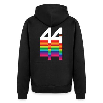 44 Jahre "Geburtstag" - Unisex Premium Bio Zip Hoodie - Schwarz - Hinten - Nico (187cm)