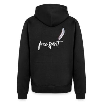 Free Spirit mit Feder hell Vol. 2 - Unisex Premium Bio Zip Hoodie - Schwarz - Hinten - Nico (187cm)
