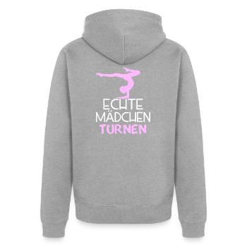Echte Maedchen Turnen Geschenk - Unisex Premium Bio Zip Hoodie - Grau meliert - Hinten - Nico (187cm)