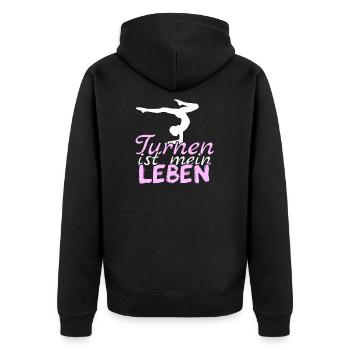 Turnen Liebe Geschenk - Unisex Premium Bio Zip Hoodie - Schwarz - Hinten - Nico (187cm)