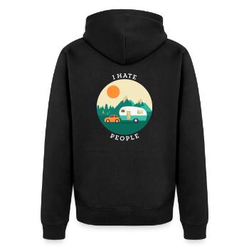 ich hasse Menschen Camping Natur Outdoor Camper - Unisex Premium Bio Zip Hoodie - Schwarz - Hinten - Nico (187cm)