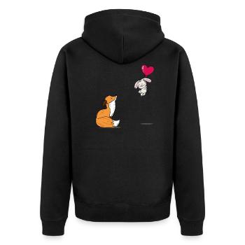 Süßes Fuchs und Hase Design - Unisex Premium Bio Zip Hoodie - Schwarz - Hinten - Nico (187cm)