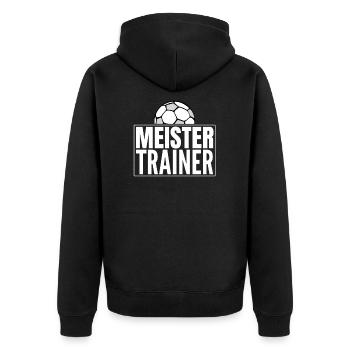 Meister Trainer Geschenk Fussball - Unisex Premium Bio Zip Hoodie - Schwarz - Hinten - Nico (187cm)