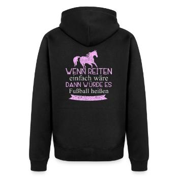 Reiten Fußball - Unisex Premium Bio Zip Hoodie - Schwarz - Hinten - Nico (187cm)