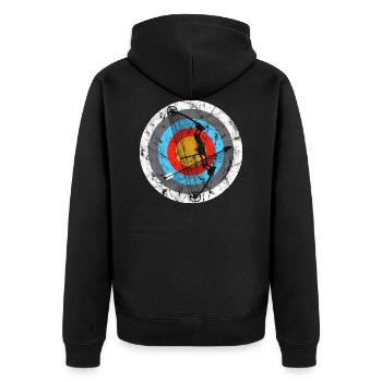 Bogenschießen Zielscheibe Compoundbogen Geschenk - Unisex Premium Bio Zip Hoodie - Schwarz - Hinten - Nico (187cm)