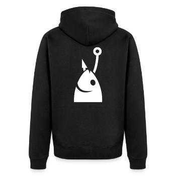 Fischkopf am Haken - Unisex Premium Bio Zip Hoodie - Schwarz - Hinten - Nico (187cm)
