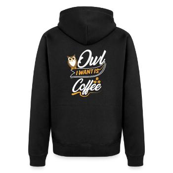 Cadeau de chouette | Dictons café drôles d'oiseaux chouette - Veste à capuche bio Premium Unisexe - noir - Dos - Nico (187cm)