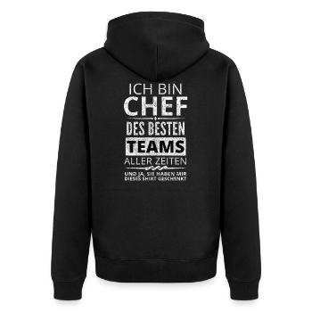 Chef Lustig Geschenk Team - Unisex Premium Bio Zip Hoodie - Schwarz - Hinten - Nico (187cm)