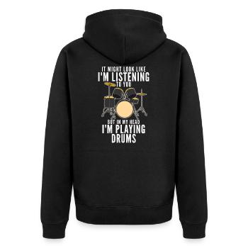 Drummer Lustiger Spruch - Unisex Premium Bio Zip Hoodie - Schwarz - Hinten - Nico (187cm)