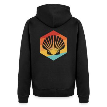 Muschel - Unisex Premium Bio Zip Hoodie - Schwarz - Hinten - Nico (187cm)