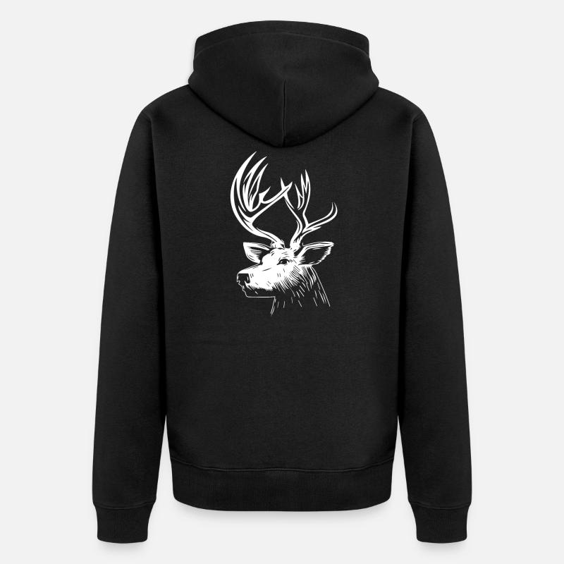 Hirsch Hirschkopf Hirschgeweih - Unisex Premium Bio Zip Hoodie - Schwarz