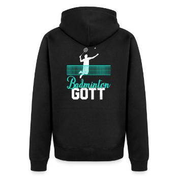 Badminton Gott Federballspieler Geschenkidee - Unisex Premium Bio Zip Hoodie - Schwarz - Hinten - Nico (187cm)