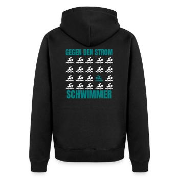 Gegen den Strom Schwimmer rebell Protest Anti - Unisex Premium Bio Zip Hoodie - Schwarz - Hinten - Nico (187cm)
