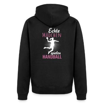 Echte Mädchen spielen Handball - Unisex Premium Bio Zip Hoodie - Schwarz - Hinten - Nico (187cm)