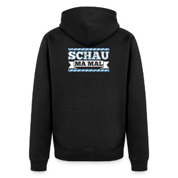 Schau Ma Mal Boarische Sprüche Heimatverbunden - Unisex Premium Bio Zip Hoodie - Schwarz - Hinten - Nico (187cm)