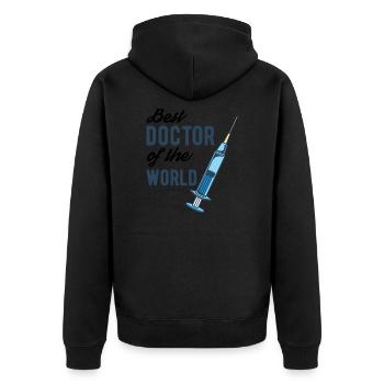 Arzt - Unisex Premium Bio Zip Hoodie - Schwarz - Hinten - Nico (187cm)