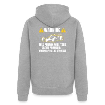 T-shirt cadeau Un cadeau de voiture de formule F - Veste à capuche bio Premium Unisexe - gris chiné - Dos - Nico (187cm)
