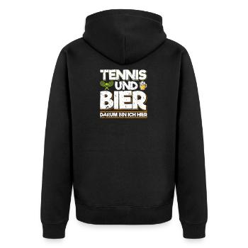 Tennis Und Bier Darum Bin Ich Hier Tennis Sprüche - Unisex Premium Bio Zip Hoodie - Schwarz - Hinten - Nico (187cm)