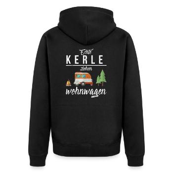 Camping Lustiger Spruch - Unisex Premium Bio Zip Hoodie - Schwarz - Hinten - Nico (187cm)