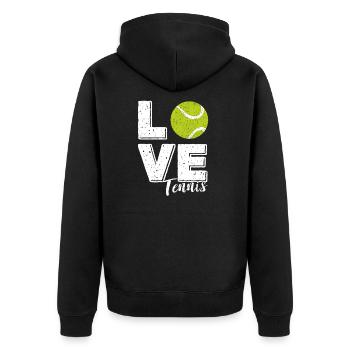 Ich Liebe Tennis Tennisball LOVE TENNIS - Unisex Premium Bio Zip Hoodie - Schwarz - Hinten - Nico (187cm)