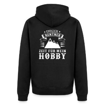 Rente Rentner - Zeit für Bergsteigen, Wandern - Unisex Premium Bio Zip Hoodie - Schwarz - Hinten - Nico (187cm)