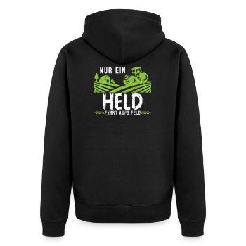 Traktor Landwirt Bauer Held Fährt Aufs Feld Lustig - Unisex Premium Bio Zip Hoodie - Schwarz - Hinten - Nico (187cm)