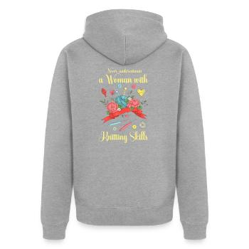 Stricken Geschenkidee Stricknadel Strickerin Garn - Unisex Premium Bio Zip Hoodie - Grau meliert - Hinten - Nico (187cm)