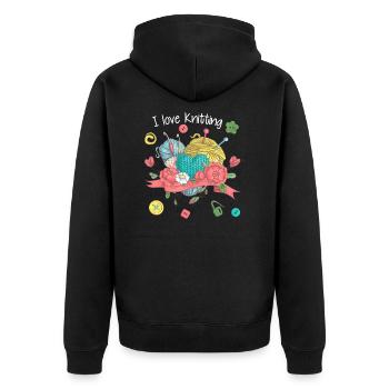 Stricken Geschenkidee Stricknadel Strickerin Garn - Unisex Premium Bio Zip Hoodie - Schwarz - Hinten - Nico (187cm)
