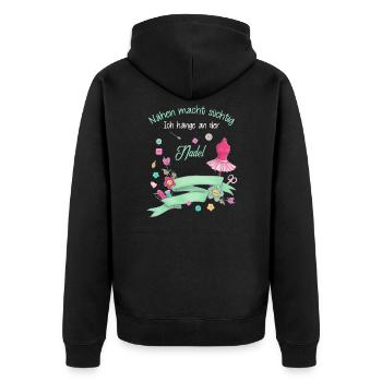 Näherin Nähmaschine Faden Sewing Naht Schneiderin - Unisex Premium Bio Zip Hoodie - Schwarz - Hinten - Nico (187cm)