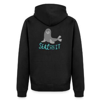 Süßer Seelöwe Seehund Lustige Sprüche Geschenk - Unisex Premium Bio Zip Hoodie - Schwarz - Hinten - Nico (187cm)