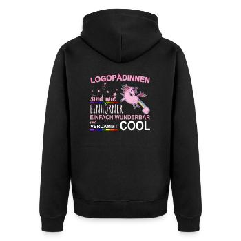 Logopädin Einhorn Lustiges Geschenk - Unisex Premium Bio Zip Hoodie - Schwarz - Hinten - Nico (187cm)
