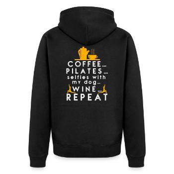 Coffee Pilates Selfies Wine Repeat - Unisex Premium Bio Zip Hoodie - Schwarz - Hinten - Nico (187cm)