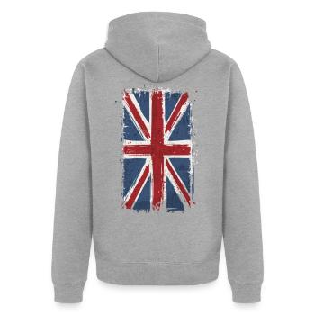 Britishe Flagge Vintage usedlook - Veste à capuche bio Premium Unisexe - gris chiné - Dos - Nico (187cm)