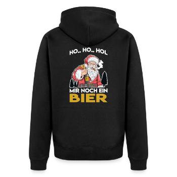 Weihnachtsspruch Ho Ho Hol mir mal ein Bier Santa - Unisex Premium Bio Zip Hoodie - Schwarz - Hinten - Nico (187cm)
