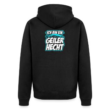 Ich Bin Ein Geiler Hecht Lustiges Männer Angler - Unisex Premium Bio Zip Hoodie - Schwarz - Hinten - Nico (187cm)