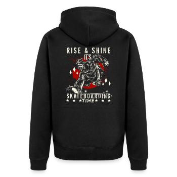 Rise And Shine It's Skateboarding Time - Unisex Premium Bio Zip Hoodie - Schwarz - Hinten - Nico (187cm)