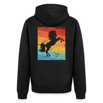 Pferd Pferde Silhouette - Unisex Premium Bio Zip Hoodie - Schwarz - Hinten - Nico (187cm)
