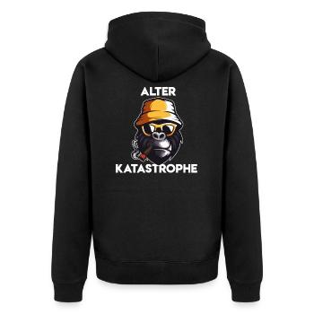 Alter Katastrophe Lustiger Katastrophe Spruch - Unisex Premium Bio Zip Hoodie - Schwarz - Hinten - Nico (187cm)