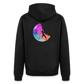 Bouldering climbing mountains mountaineering climbers - Unisex Premium Organic Zip Hoodie - black - Back - Nico (187cm)