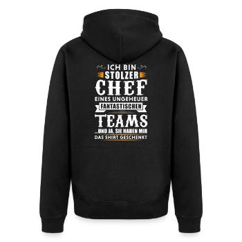 Stolzer Chef eines fantastischen Teams - Unisex Premium Bio Zip Hoodie - Schwarz - Hinten - Nico (187cm)