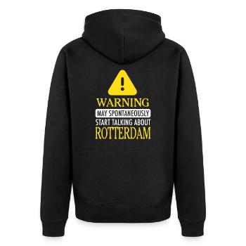 WARNING!: Rotterdam - Unisex Premium Organic Zip Hoodie - black - Back - Nico (187cm)