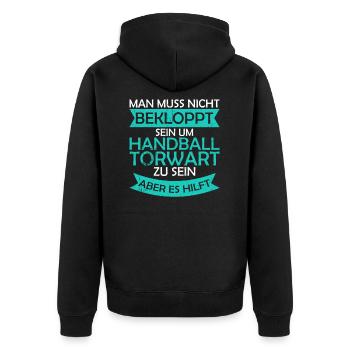 Handballtorwart Handball Torhüter Verrückt - Unisex Premium Bio Zip Hoodie - Schwarz - Hinten - Nico (187cm)