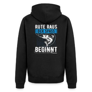 Rute raus, der Spaß beginnt - Unisex Premium Bio Zip Hoodie - Schwarz - Hinten - Nico (187cm)