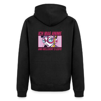 Ich mag Anime und 3 Leute - Unisex Premium Bio Zip Hoodie - Schwarz - Hinten - Nico (187cm)