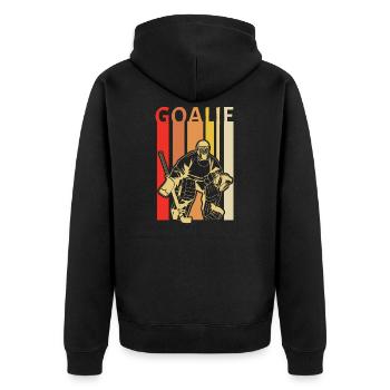 Eishockey Goalie Torwart Vintage - Unisex Premium Bio Zip Hoodie - Schwarz - Hinten - Nico (187cm)