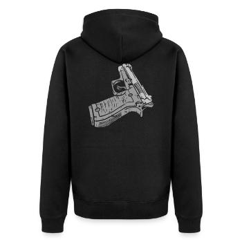 Pistole Knarre Waffe Handwaffe - Unisex Premium Bio Zip Hoodie - Schwarz - Hinten - Nico (187cm)