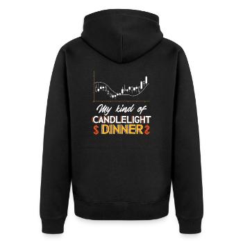 My Kind Of Candlelight Dinner Trader - Unisex Premium Organic Zip Hoodie - black - Back - Nico (187cm)
