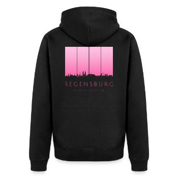 Regensburg Skyline - Unisex Premium Bio Zip Hoodie - Schwarz - Hinten - Nico (187cm)