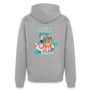 Flamingo Golden Retriever disant | Oeuvre de Yolo - Veste à capuche bio Premium Unisexe - gris chiné - Dos - Nico (187cm)